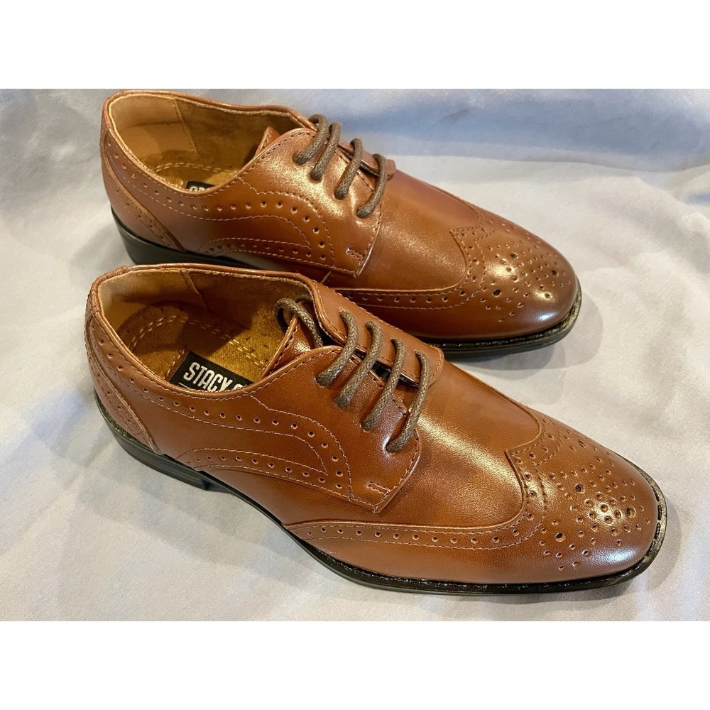New Stacy Adams Boys Size 11 Brown Wingtip Dress Shoe Sunday Formal‎ Dressy